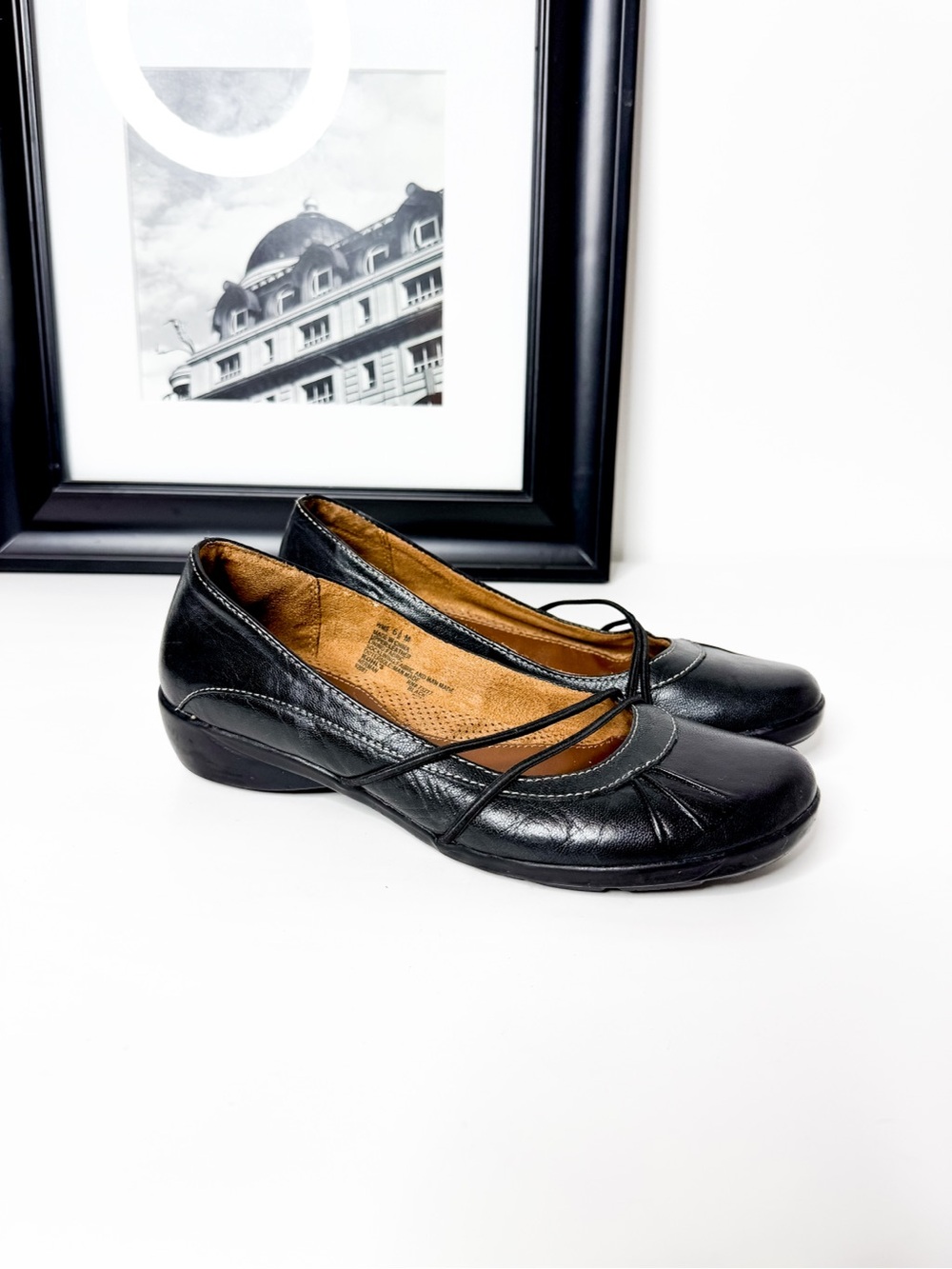 Naturalizer Women's Black Comfort Leather Mary Jane Flats Classic Slip-On Sz 6.5